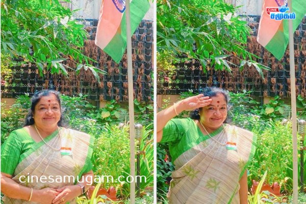 Happy Independence Day - இந்திய தேசியகொடிக்கு மரியாதை செலுத்திய பாடகி சித்ரா..! வைரல் போட்டோஸ்..! 